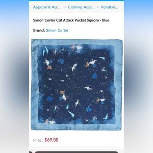 Simon Carter 100% silk Cat Attack pocket square